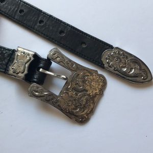 Silver black leather belt size s